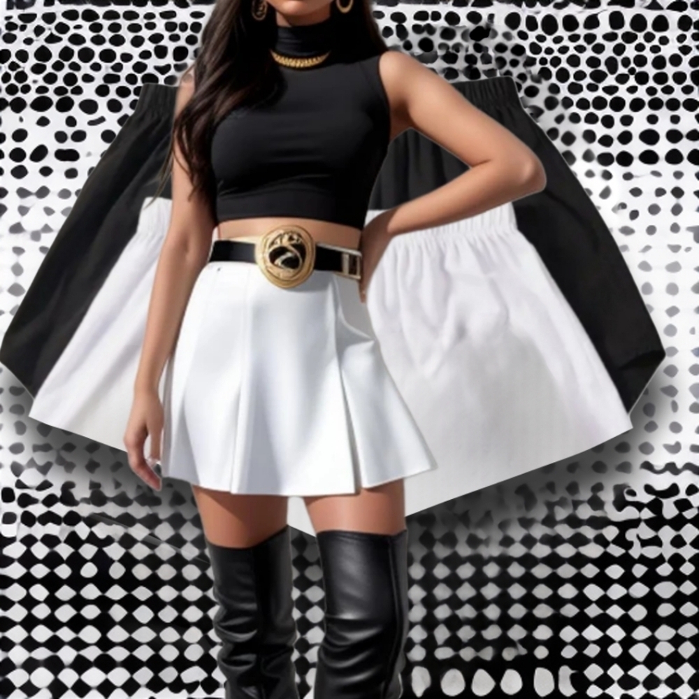 *2* piece rounded hem skirts elastic waist. 1 black, 1 white,